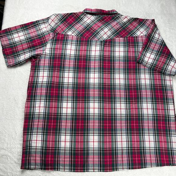 Outlaw Vintage Pearl Snap men’s short sleeve plaid Western Wear Shirt 2XL Red - Picture 2 of 7